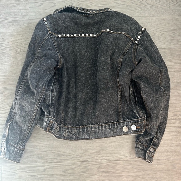 Sandro Mirrored Studded Black Washed Denim Jacket Size EU34 US4 - Picture 6 of 6